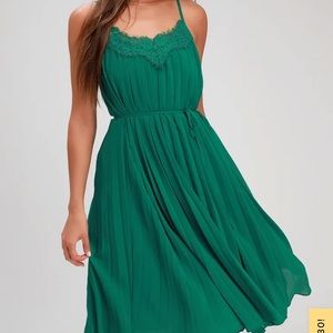 In Celebration Green Pleated Midi Dress.